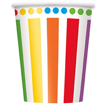 Rainbow Birthday Cups - 256ml - Pack of 8