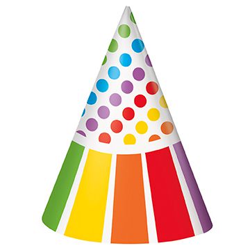 Rainbow Birthday Party Hats - Pack of 8