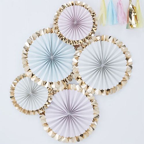 Pastel and Gold Foil Fan Decorations - Pack of 5