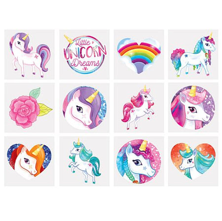 Mini Unicorn Tattoos - Assorted Designs - 4cm - Pack of 12