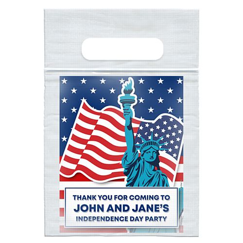 Personalised American Flag and Statue of Liberty Card Insert With Sealed Party Bag - Pack of 8