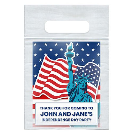 Personalised American Flag and Statue of Liberty Card Insert With Sealed Party Bag - Pack of 8