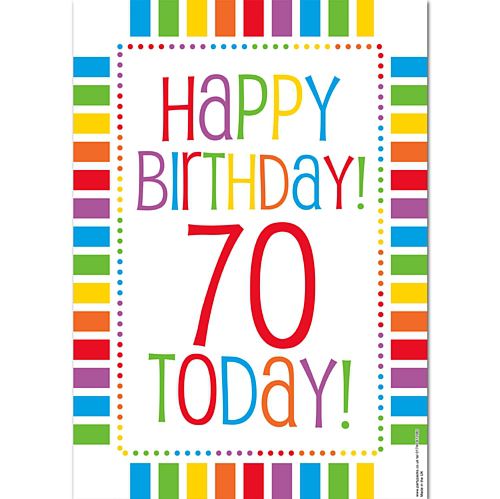 Rainbow Celebration Happy Birthday 70 Today Poster - A3