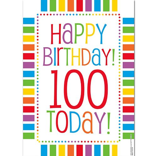 Rainbow Celebration Happy Birthday 100 Today Poster - A3