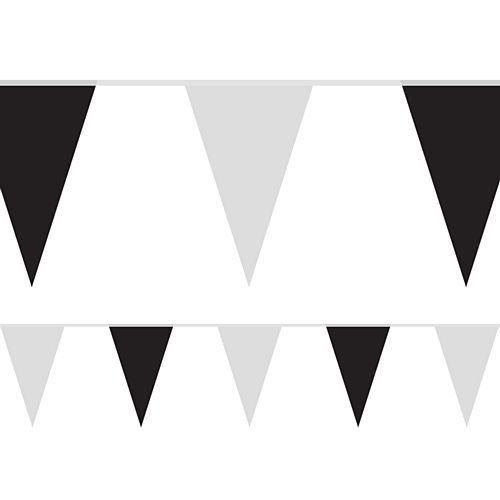 Black and White Fabric Pennant Bunting - 24 Flags - 8m
