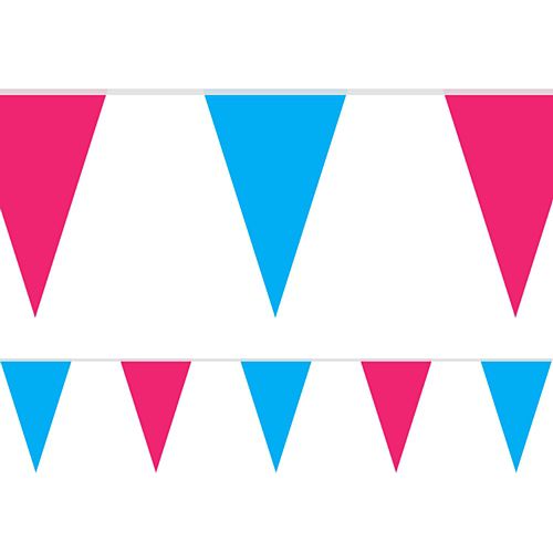 Blue and Pink Fabric Pennant Bunting - 24 Flags - 8m
