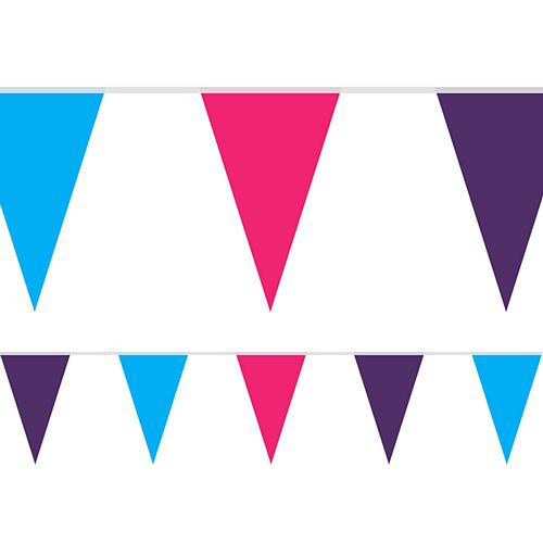Pink, Purple and Turquoise Fabric Pennant Bunting - 24 Flags - 8m