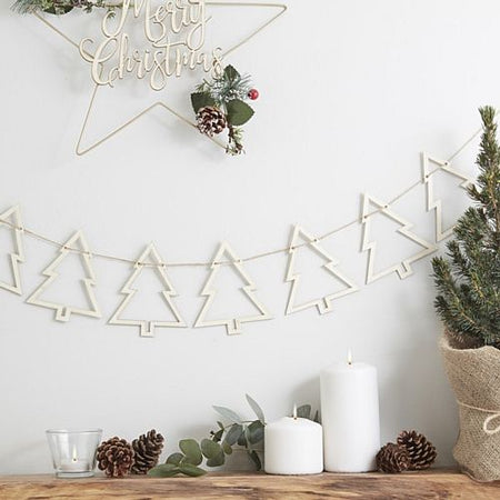 Rustic Christmas Wooden Tree Bunting - 1.5m