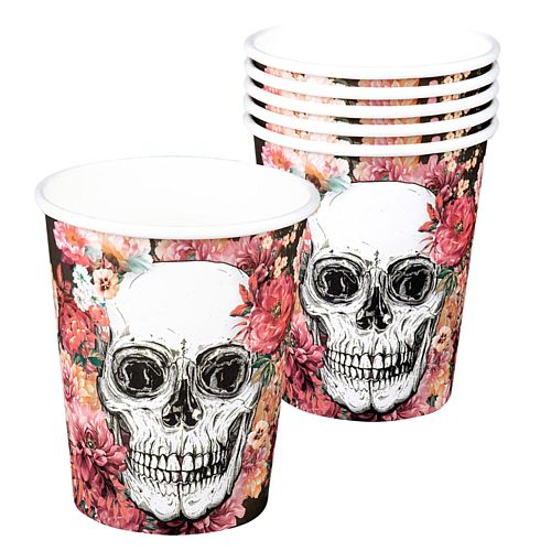 Floral Day of the Dead Cups - 250ml - Pack of 10