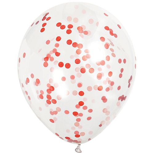 Clear Latex Balloons with Ruby Red Confetti - 12" - Pack of 6