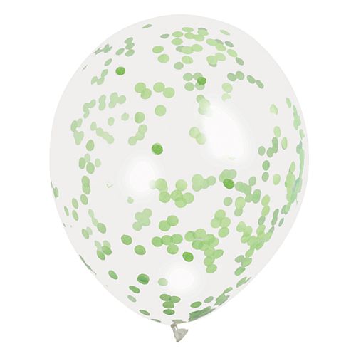 Clear Latex Balloons with Lime Green Confetti - 12" - Pack of 6