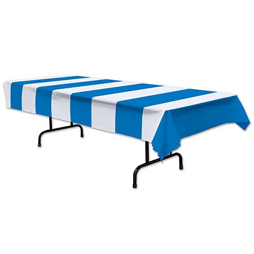 Blue and White Stripes Plastic Tablecover - 2.7m