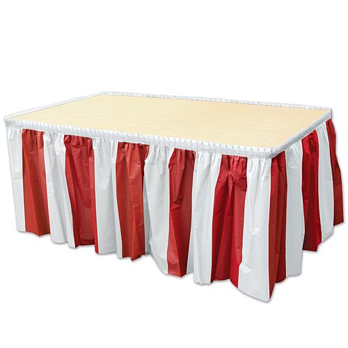 Red and White Stripes Table Skirting - 4.3m