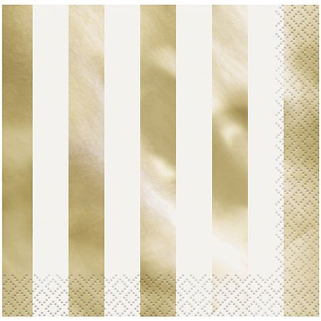 Gold Metallic Foil Stripes Paper Napkins - Pack of 16