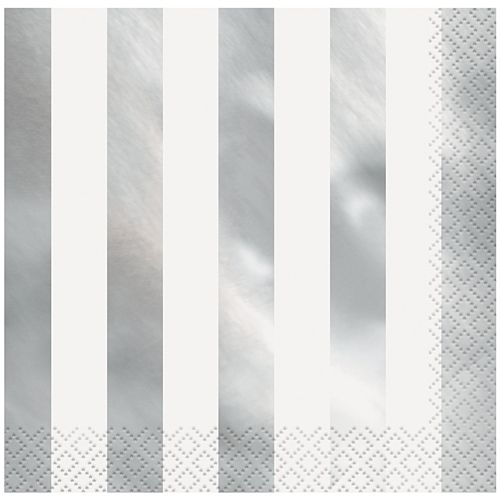 Silver Metallic Foil Stripes Paper Napkins - Pack of 16