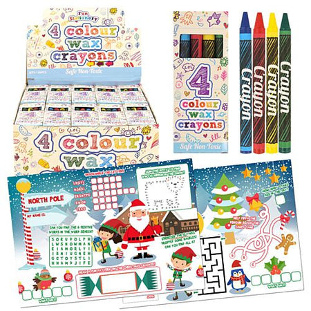 Christmas Activity Sheets and Wax Crayons - Pack of 120