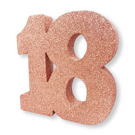 Rose Gold Glitter Number 18 Table Decoration - 20cm