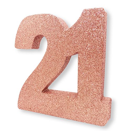 Rose Gold Glitter Number 21 Table Decoration - 20cm