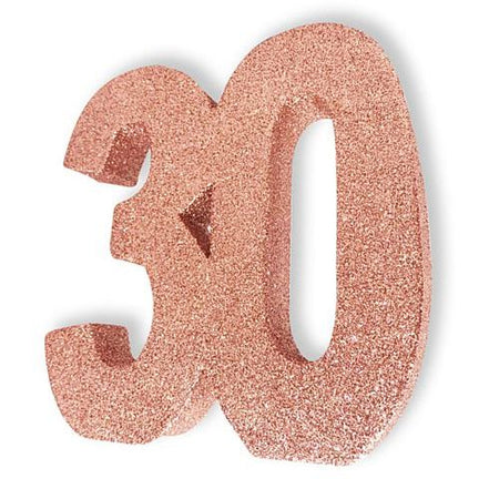 Rose Gold Glitter Number 30 Table Decoration - 20cm