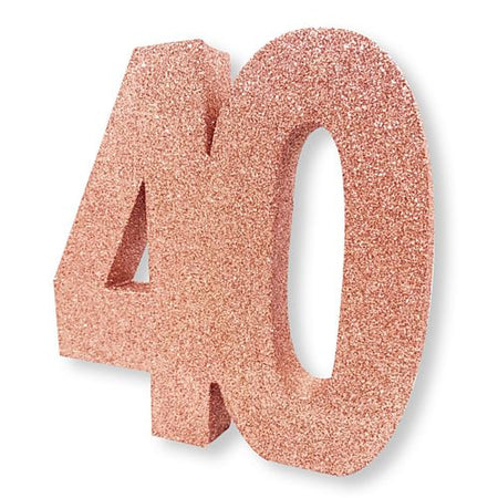 Rose Gold Glitter Number 40 Table Decoration - 20cm