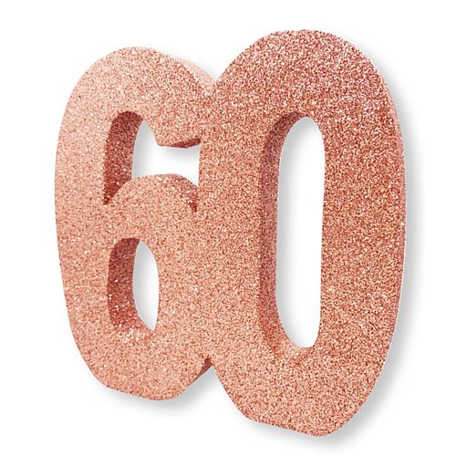 Rose Gold Glitter Number 60 Table Decoration - 20cm