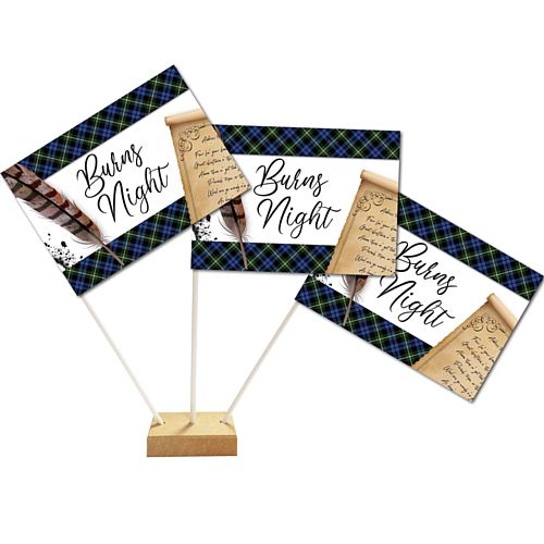 Burns Night Scroll Paper Table Flags - 15cm on 30cm Pole - Each