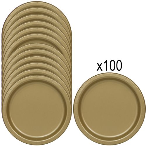 Gold Paper Plates - 23cm - Pack of 100