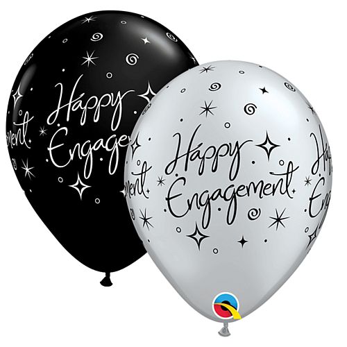 Happy Engagement Black and Silver Latex Balloons - 11" - Pack of 10