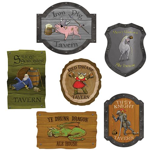 Medieval Tavern Sign Cutouts - 36cm - Pack of 6