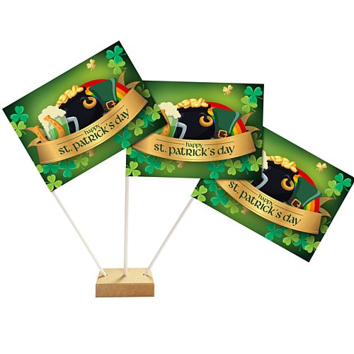 St. Patrick's Day Paper Table Flags 15cm on 30cm Pole