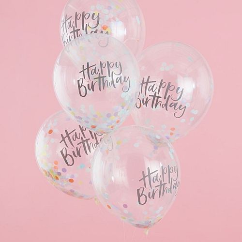 Happy Birthday Confetti Balloons - 12" - Pastel Party - Pack of 5