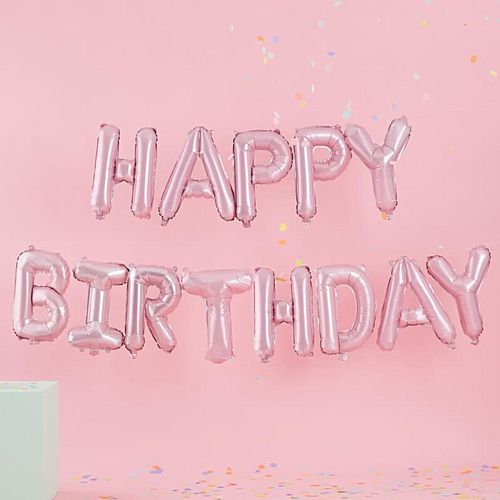 Matte Pink Happy Birthday Balloon Bunting - 16"