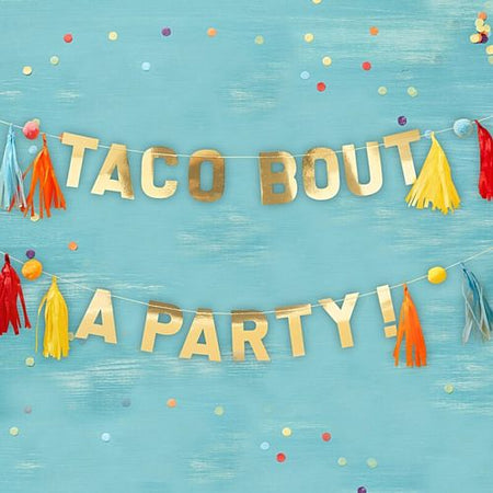 Gold 'Taco Bout a Party' Pom Pom and Tassel Bunting - 2 x 1.5m