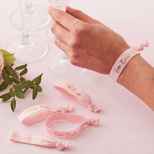 Pink Team Bride Wrist Bands - Floral Hen Party - Pack of 5