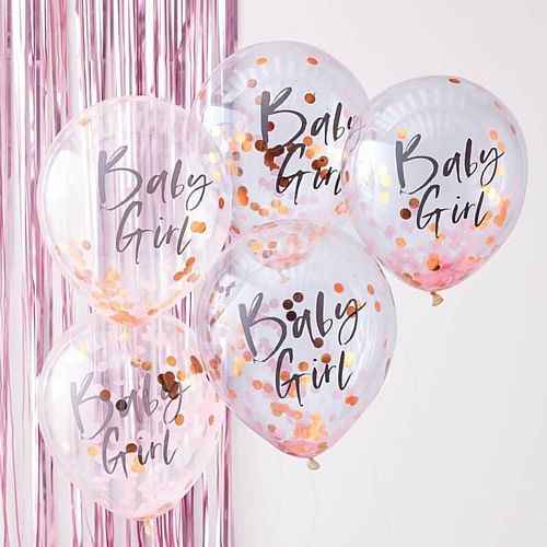 Pink Baby Girl Confetti Balloons - 12" - Pack of 5