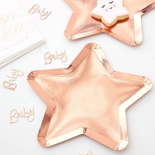 Rose Gold Star Shaped Paper Plates - 23cm - Pack of 8
