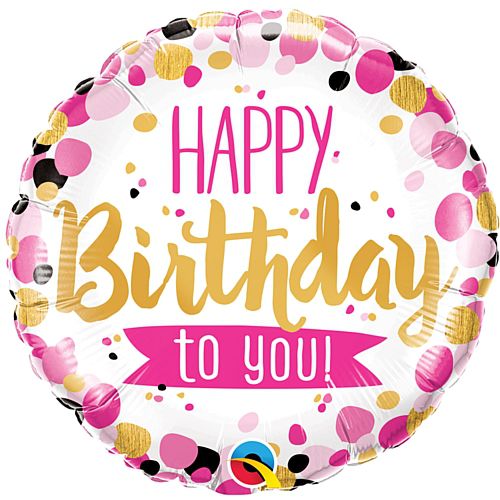 Birthday Pink and Gold Dots Foil Balloon - 18"