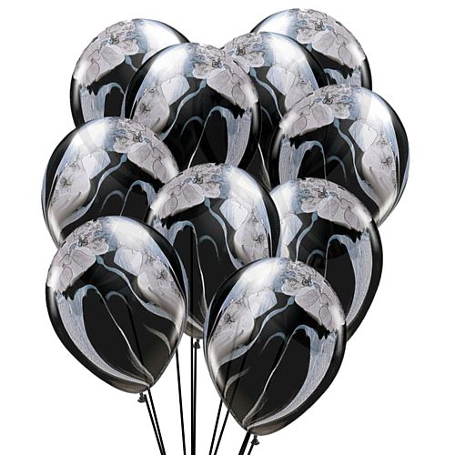 Black And White Marble SuperAgate Latex Balloons - Pack of 10