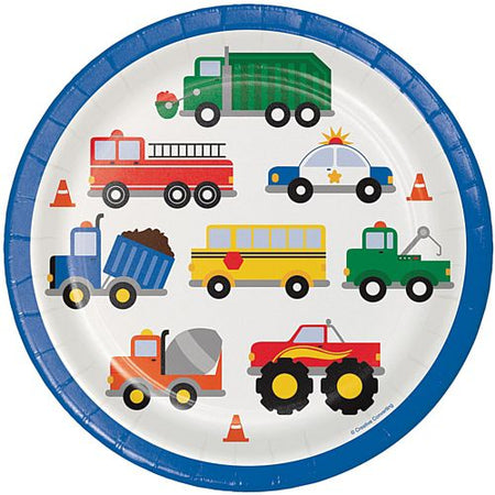 Cars and Trucks Dinner Plates - 23cm - Pack of 8