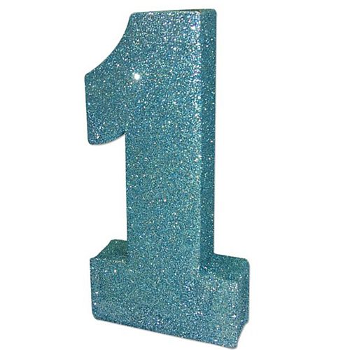 Age 1 Blue Glitter Table Decoration - 20cm