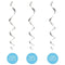 Blue Hearts Baby Shower Hanging Swirl Decorations - 66cm - Pack of 3