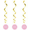 Pink Hearts Baby Shower Hanging Swirl Decorations - 66cm - Pack of 3