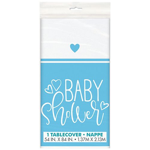 Blue Hearts Baby Shower Rectangular Plastic Tablecloth - 2.1m
