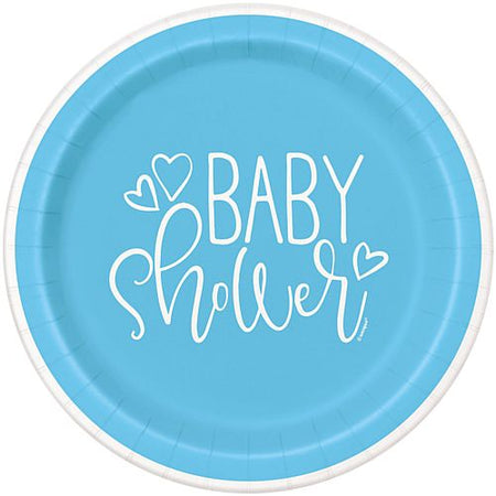 Blue Hearts Baby Shower Plates - 23cm - Pack of 8