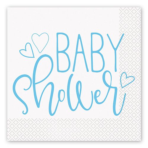 Blue Hearts Baby Shower Napkins - Pack of 16
