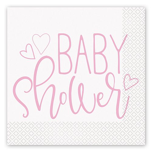 Pink Hearts Baby Shower Luncheon Napkins - Pack of 16