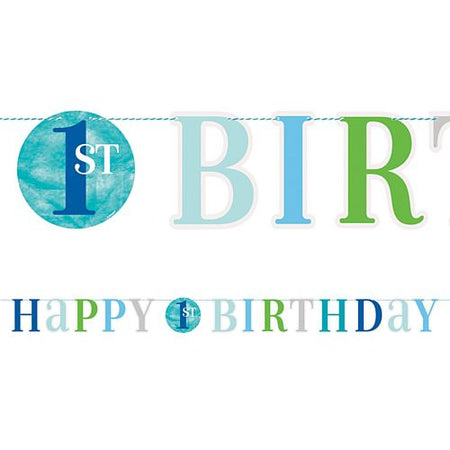 Blue Dots First Birthday Letter Banner - 1.8m