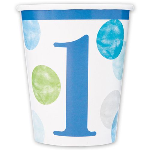 Blue Dots First Birthday Paper Cups - 266ml - Pack of 8