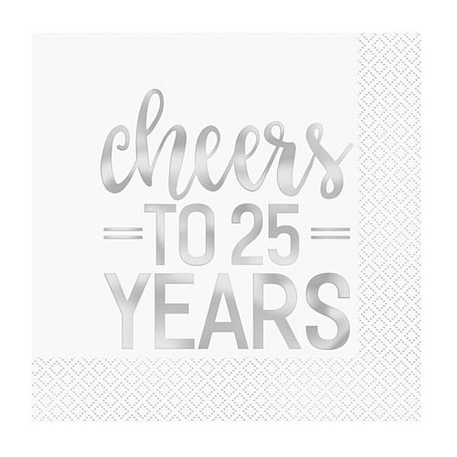 Cheers to 25 Years Silver Anniversary Napkins - Pack of 16