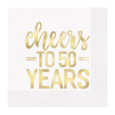 Cheers to 50 Years Golden Anniversary Napkins - Pack of 16